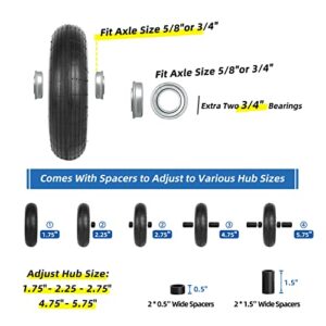 GICOOL 4.00-6 Tire and Wheel, 13" Wheelbarrow Pneumatic Tire, 5/8" & 3/4" Bearings, 1.75-6" Centered Hub,Sealed Bearings for Wheelbarrows Trolley Dolly Garden Wagon Gorilla Cart Wheel Replacement