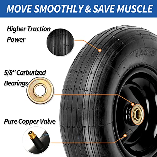 GICOOL 4.00-6 Tire and Wheel, 13" Wheelbarrow Pneumatic Tire, 5/8" & 3/4" Bearings, 1.75-6" Centered Hub,Sealed Bearings for Wheelbarrows Trolley Dolly Garden Wagon Gorilla Cart Wheel Replacement