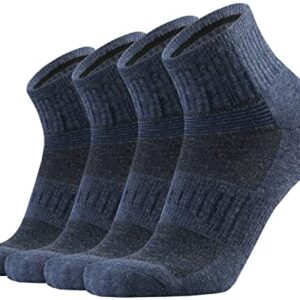 RedHero Men's Merino Wool Cushion Low Cut Quarter Socks for Outdoor Hiking Trail Running Light Performance Moisture Control(Denim L)