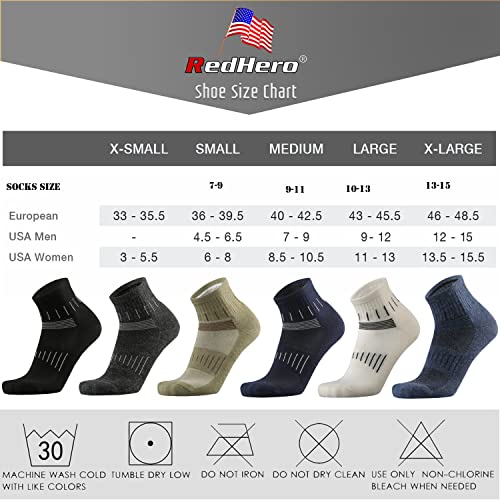 RedHero Men's Merino Wool Cushion Low Cut Quarter Socks for Outdoor Hiking Trail Running Light Performance Moisture Control(Denim L)