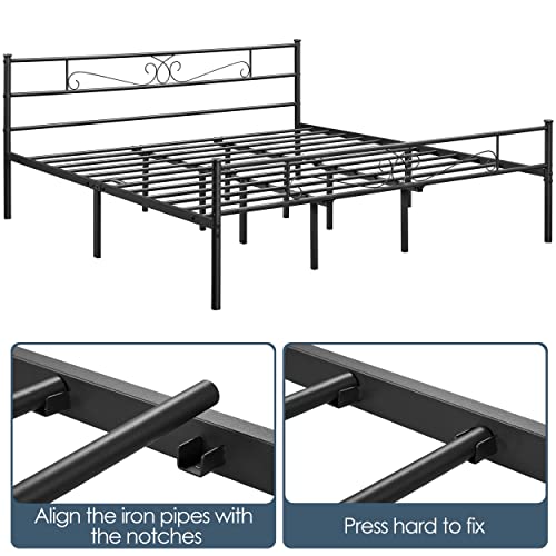 Yaheetech 13 inch King Classic Bed Metal Mattress Foundation Platform with Headboard and Footboard/No Box Spring Needed/Under Bed Storage/Strong Slat Support Black