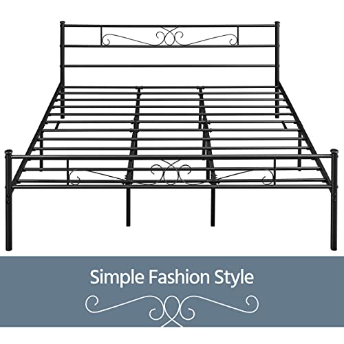 Yaheetech 13 inch King Classic Bed Metal Mattress Foundation Platform with Headboard and Footboard/No Box Spring Needed/Under Bed Storage/Strong Slat Support Black