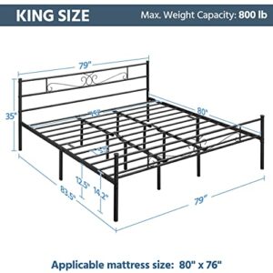 Yaheetech 13 inch King Classic Bed Metal Mattress Foundation Platform with Headboard and Footboard/No Box Spring Needed/Under Bed Storage/Strong Slat Support Black