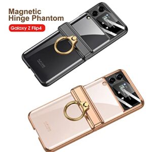 SHIEID Samsung Galaxy Z Flip4 Case with Hinge Protection, Crystal Hard PC Bumper Galaxy Z Flip 4 Crystal Case with Ring Transparent Cover for Samsung Galaxy Z Flip4, Mist Gold