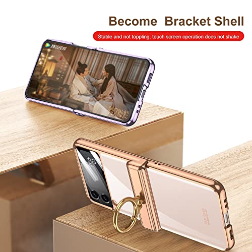 SHIEID Samsung Galaxy Z Flip4 Case with Hinge Protection, Crystal Hard PC Bumper Galaxy Z Flip 4 Crystal Case with Ring Transparent Cover for Samsung Galaxy Z Flip4, Mist Gold