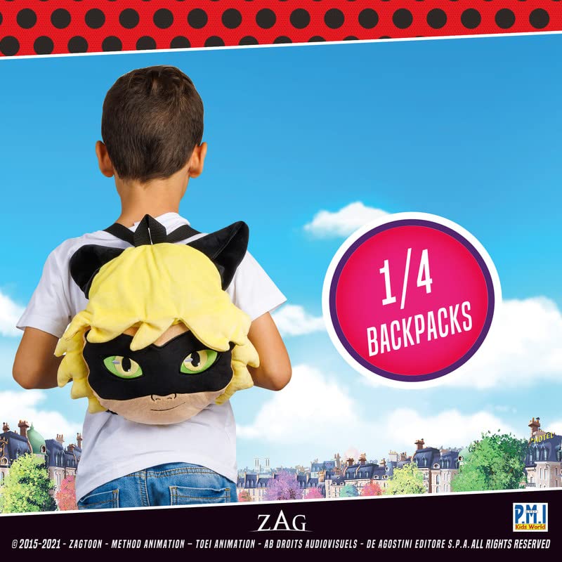 P.M.I. Miraculous Ladybug Plush School Backpack | One of Two 12-Inch-Tall Collectibles | Miraculous Ladybug Toys and Playable Plush Backpacks | Cat Noir