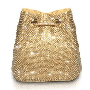 aoyunhui evening bags crossbody bags for women shiny bucket bag clutch purse for women girls shoulder handbag rhinestone purse for women wedding prom party club bling bling sparkling-gold