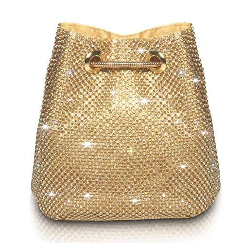 AOYUNHUI Evening Bags Crossbody Bags for Women Shiny Bucket Bag Clutch Purse for Women Girls Shoulder Handbag Rhinestone Purse for Women Wedding Prom Party Club Bling Bling Sparkling-Gold