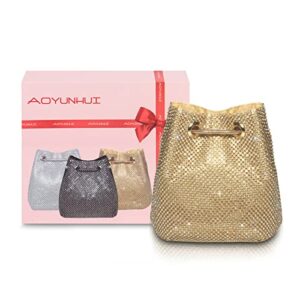 AOYUNHUI Evening Bags Crossbody Bags for Women Shiny Bucket Bag Clutch Purse for Women Girls Shoulder Handbag Rhinestone Purse for Women Wedding Prom Party Club Bling Bling Sparkling-Gold