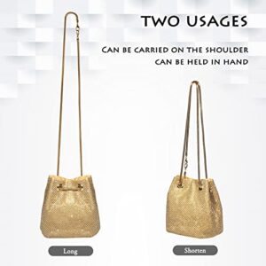 AOYUNHUI Evening Bags Crossbody Bags for Women Shiny Bucket Bag Clutch Purse for Women Girls Shoulder Handbag Rhinestone Purse for Women Wedding Prom Party Club Bling Bling Sparkling-Gold