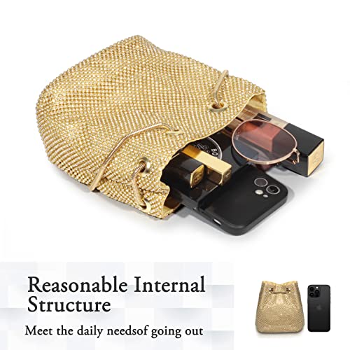 AOYUNHUI Evening Bags Crossbody Bags for Women Shiny Bucket Bag Clutch Purse for Women Girls Shoulder Handbag Rhinestone Purse for Women Wedding Prom Party Club Bling Bling Sparkling-Gold