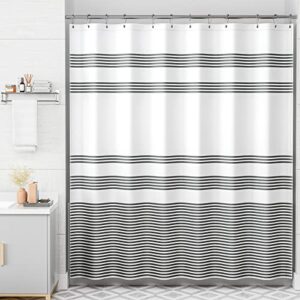 amazerbath shower curtain, striped black fabric shower curtain set with 12 shower curtain hooks, rustic cloth black and white shower curtain, cute farmhouse bathroom shower curtain sets, 72x72 inches