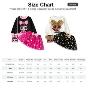 L.O.L. Surprise! Kids Toddler Baby Girl Skirt Set Long Sleeve Print Pullover Tee and Mesh Skirt with Bag Little Girls Outfits