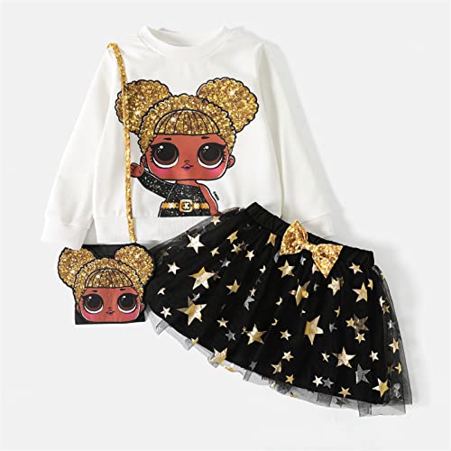 L.O.L. Surprise! Kids Toddler Baby Girl Skirt Set Long Sleeve Print Pullover Tee and Mesh Skirt with Bag Little Girls Outfits