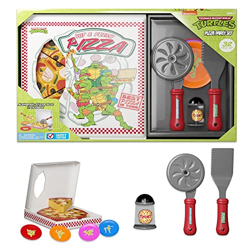 Kids Pizza Toy Set, Pretend Kitchen Play Food, Slice & Serve Toy Pizza with Box, Pie Cutter & Fake Condiments