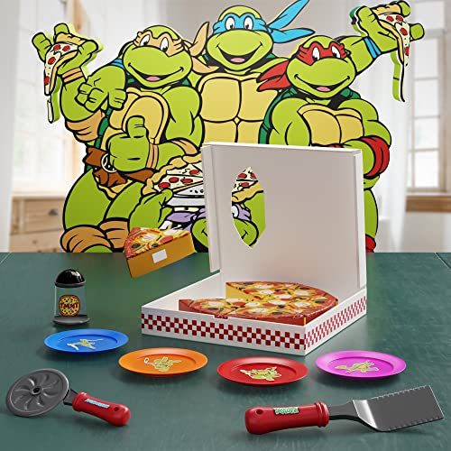 Kids Pizza Toy Set, Pretend Kitchen Play Food, Slice & Serve Toy Pizza with Box, Pie Cutter & Fake Condiments