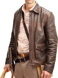 isaac & david chicago mens raiders of the lost ark brown leather jacket indiana cosplay costume harrison american bomber coat