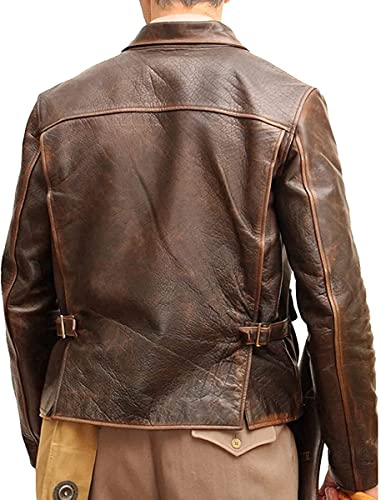 Isaac & David Chicago Mens Raiders of The Lost Ark Brown Leather jacket Indiana Cosplay Costume Harrison American Bomber Coat