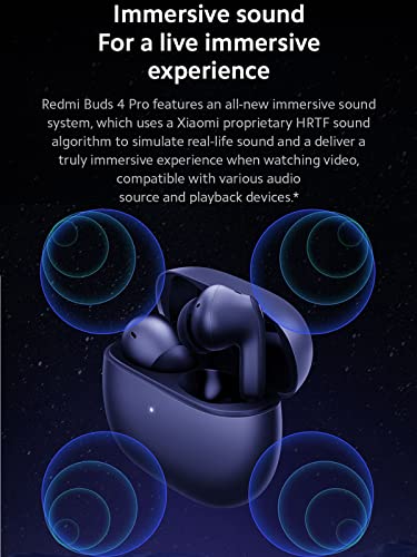 Xiaomi Redmi Buds 4 Pro Wireless Earbuds Noise Cancelling Earbuds, Bluetooth 5.3 Earphones, Up to 43dB Hybrid ANC, Up to 36 Hours Long Battery Life, 3-mic Noise Reduction for Calls, in-Ear Detection