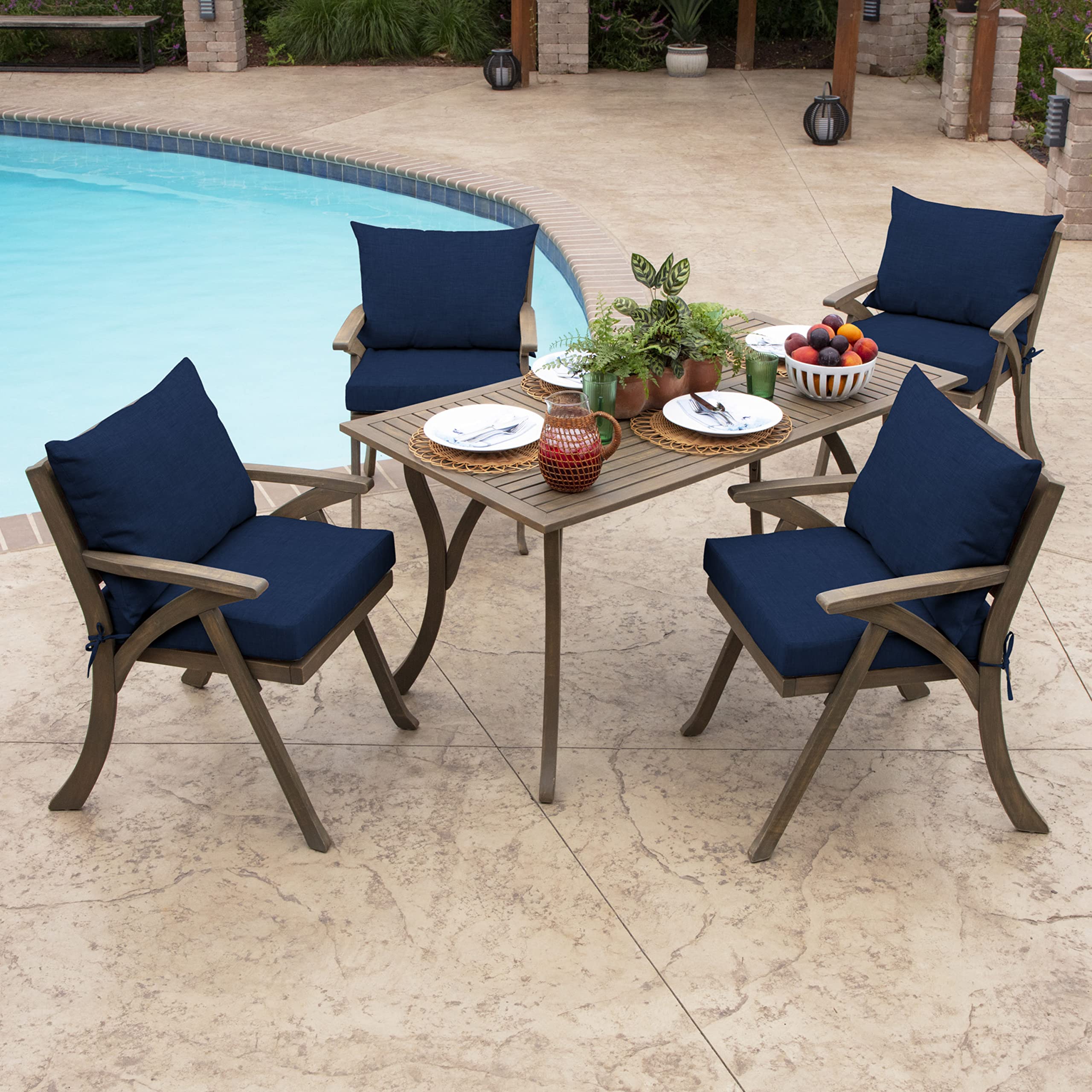 Arden Selections Outdoor Dining Chair Cushion Set 21 x 21, Sapphire Blue Leala