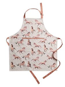 maison d' hermine apron 100% cotton 27.50"x31.50" 1 piece adjustable neck strap cloth aprons with center pocket & long ties for gifts, chef, women & men, free horses - thanksgiving/christmas