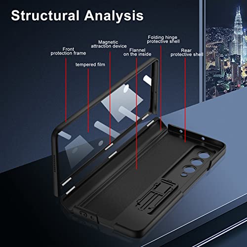 PUROOM for Samsung Galaxy Z Fold 4 Case Magnetic Hinge Protective Case, Z Fold 4 Case S Pen Box Holder with Front Glass Kickstand All-Inclusive Case for Samsung Galaxy Z Fold 4 (Wine Red)