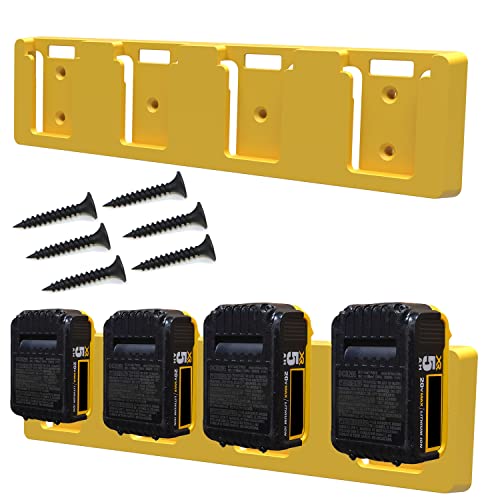 SZWJT-LV Battery Rack Compatible DeWalt 20V Battery Holder, Mount 4 Slot Bulk Battery Garage Tool, Dewallt 20v Tools, Wall Display Hook Holder (Yellow-1pc)