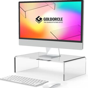 GOLDORCLE Acrylic Monitor Stand Riser Clear Computer Monitor Stand for Laptop PC Printer Computer Riser Acrylic Tray