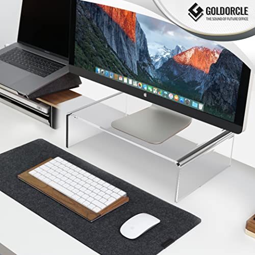 GOLDORCLE Acrylic Monitor Stand Riser Clear Computer Monitor Stand for Laptop PC Printer Computer Riser Acrylic Tray