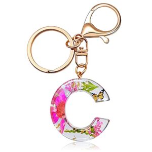 Initial Letter Butterfly Flower Pink Keychain Birthday gifts for Women Girl Backpack Wallet Car Key Cute Bling Keychain