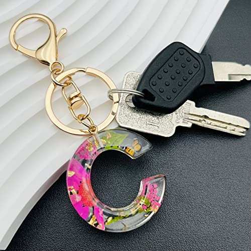 Initial Letter Butterfly Flower Pink Keychain Birthday gifts for Women Girl Backpack Wallet Car Key Cute Bling Keychain