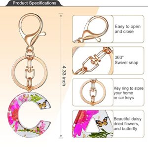 Initial Letter Butterfly Flower Pink Keychain Birthday gifts for Women Girl Backpack Wallet Car Key Cute Bling Keychain