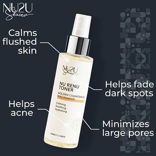 NU2U Skincare NU Renu Toner | Niacinamide Facial Toner for Hyperpigmentation | Pore Reducing Toner Minimizes Enlarged Pores | 3.38 fl. Oz