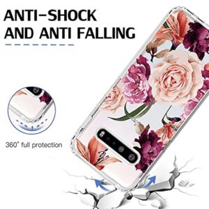 Bohefo Case for LG V60 ThinQ 5G Case/LG V60/LM-V600 Case with Tempered Glass Screen Protector, Full Body Cute Floral Bumper Shockproof Protective Phone Case Cover for LG V60 ThinQ (Purple Flower)