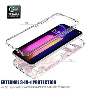 Bohefo Case for LG V60 ThinQ 5G Case/LG V60/LM-V600 Case with Tempered Glass Screen Protector, Full Body Cute Floral Bumper Shockproof Protective Phone Case Cover for LG V60 ThinQ (Purple Flower)