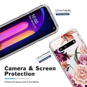 Bohefo Case for LG V60 ThinQ 5G Case/LG V60/LM-V600 Case with Tempered Glass Screen Protector, Full Body Cute Floral Bumper Shockproof Protective Phone Case Cover for LG V60 ThinQ (Purple Flower)