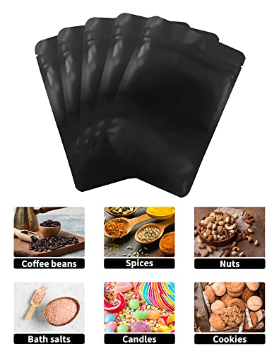 100 Pack Resealable Stand Up Bags,Smell Proof Pouch Sealable Foil Pouch Bags for Packaging (Black, 4.7" x 7.9")