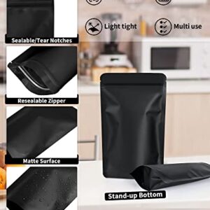 100 Pack Resealable Stand Up Bags,Smell Proof Pouch Sealable Foil Pouch Bags for Packaging (Black, 4.7" x 7.9")