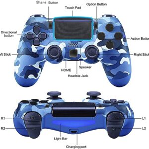 AUGEX Wireless Controller for PS4 Controller, Blue Camo Gamepad Compatible with Playstation 4 Controllers, Game Remote for PS4 Controller Pro with Joystick/Mando