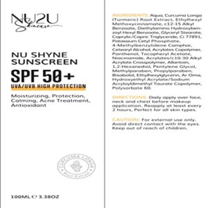 NU2U Skincare NU Shyne Sunscreen | Broad Spectrum SPF 50+ Face Sunscreen | Reef Friendly for Sensitive Skin | 3.38 Oz