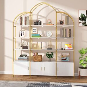 Semoic Triple Wide 5-Tier Gold Bookshelf, 70.87" L x 86.61" H Extra Bookcase with Storage Cabinet, Modern Etagere Bookcase Tall Open Display Shelf for Home Office, Gold&White