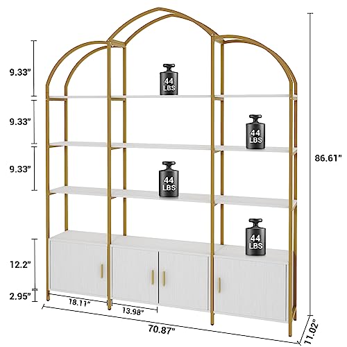 Semoic Triple Wide 5-Tier Gold Bookshelf, 70.87" L x 86.61" H Extra Bookcase with Storage Cabinet, Modern Etagere Bookcase Tall Open Display Shelf for Home Office, Gold&White