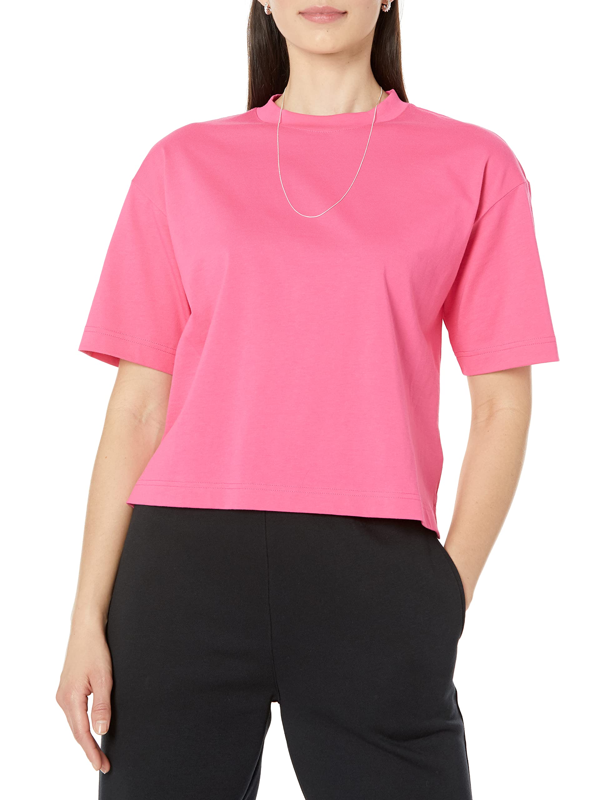 Amazon Essentials Women's Organic Cotton Drop Shoulder Relaxed Boxy Short-Sleeve T-Shirt (Available in Plus Size), Neon Pink, X-Large