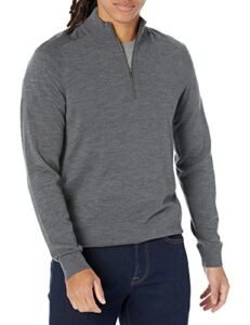amazon aware men's regular-fit merino wool half-zip sweater (available in tall), charcoal heather, large