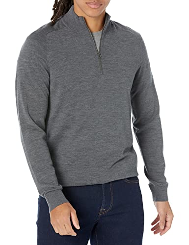 Amazon Aware Men's Regular-Fit Merino Wool Half-Zip Sweater (Available in Tall), Charcoal Heather, Large