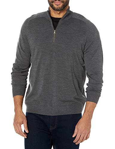 Amazon Aware Men's Regular-Fit Merino Wool Half-Zip Sweater (Available in Tall), Charcoal Heather, Large