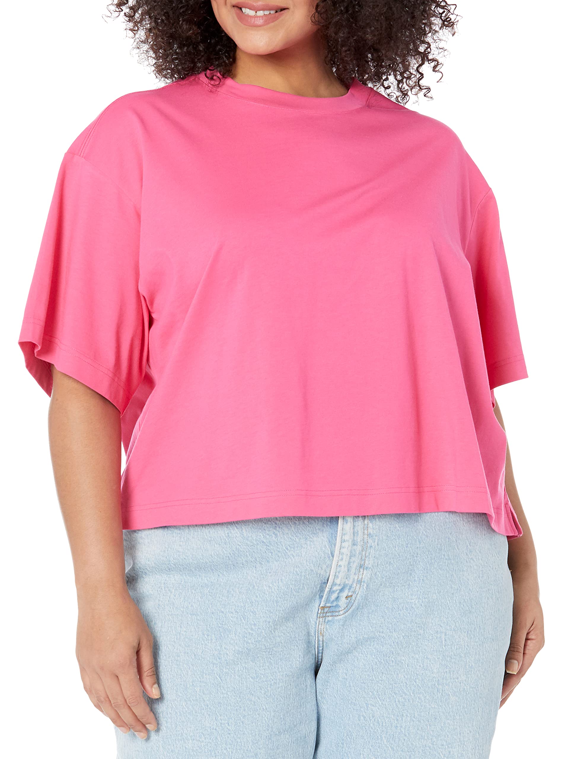 Amazon Essentials Women's Organic Cotton Drop Shoulder Relaxed Boxy Short-Sleeve T-Shirt (Available in Plus Size), Neon Pink, X-Large