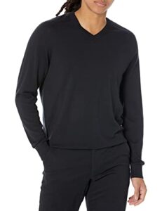 amazon aware men's regular-fit merino wool v-neck sweater (available in tall), black, x-large