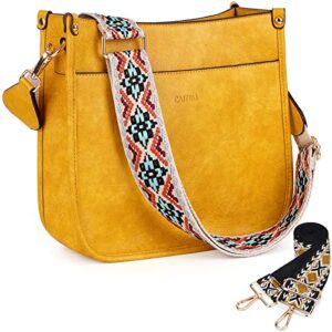 caitina cross body bag vegan leather hobo handbags designer crossbody purses bucket bag for women with 2 adjustable strap(yellow)