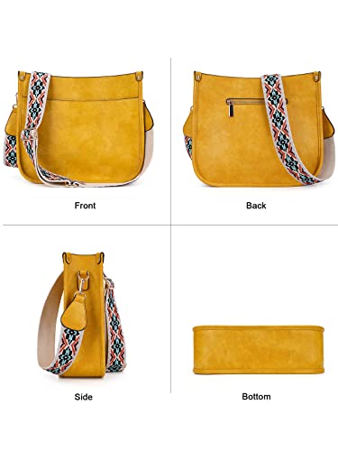 Caitina Cross Body Bag Vegan Leather Hobo Handbags Designer Crossbody Purses Bucket Bag For Women with 2 Adjustable Strap(Yellow)